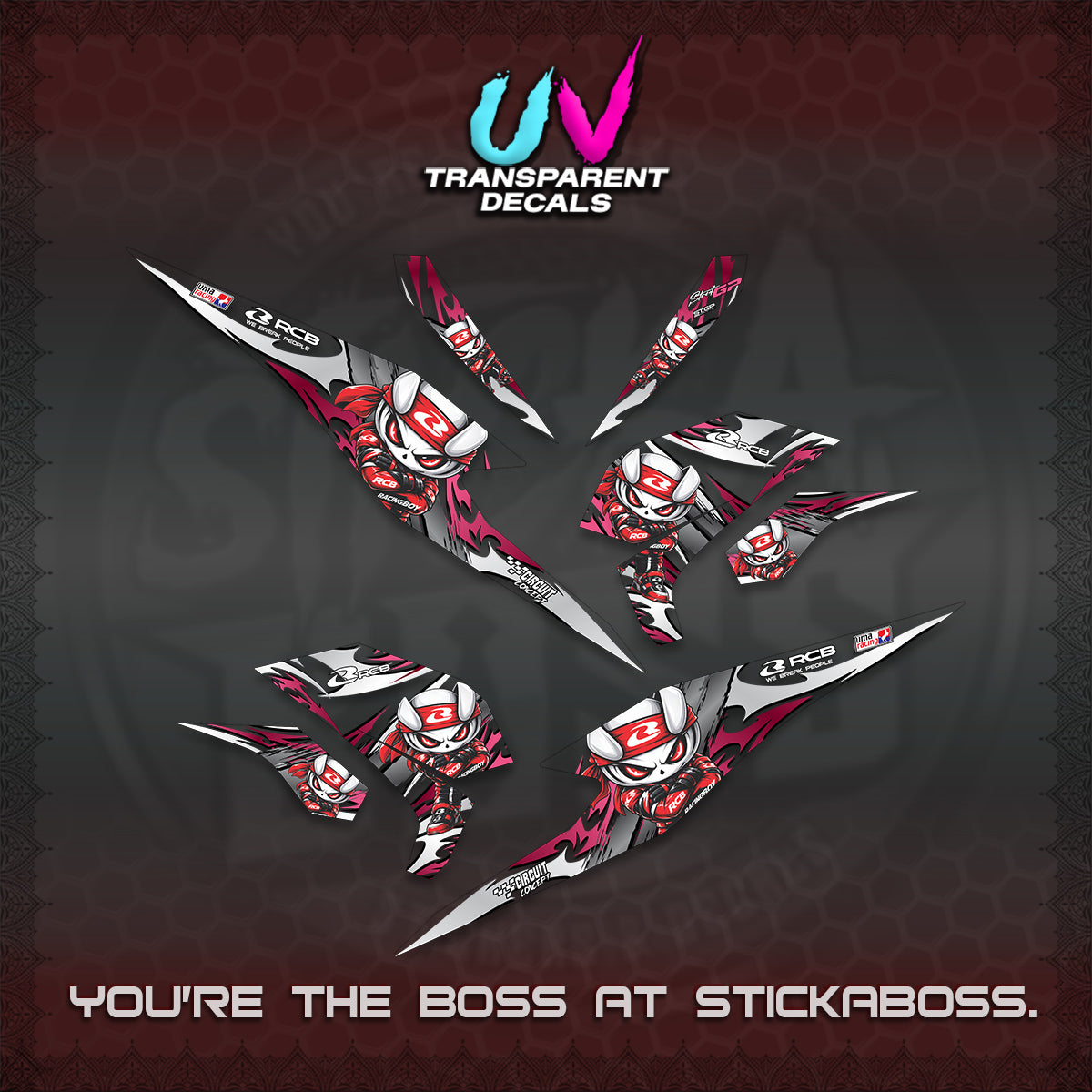BEAT FI V3 UV TRANSPARENT DECALS (2026 NEW RCB 2.0 DESIGN) STICKER KITS BY STICKABOSS