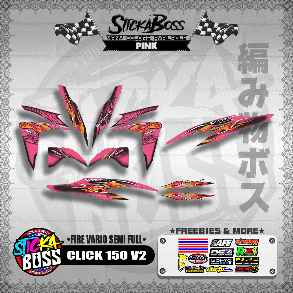 CLICK 150 V2 DECALS ( FIRE VARIO SEMI FULL )【WITH FREEBIES】