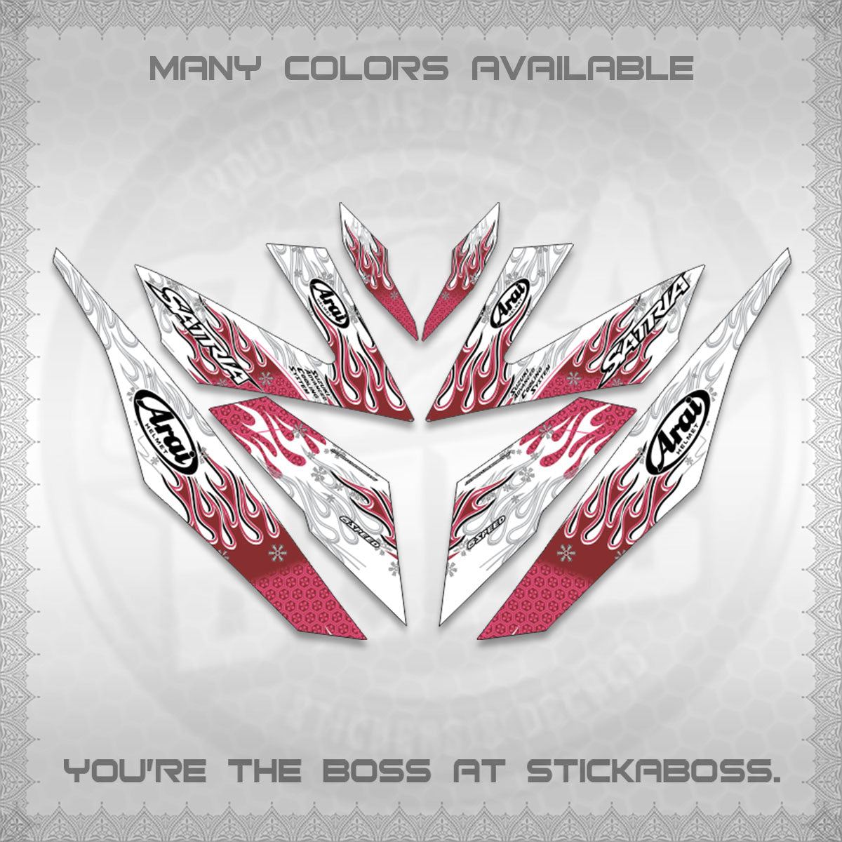 RAIDER 150 Fi FOR WHITE SATRIA DECALS(ARAI API NEW TERBARU VIRAL ELEGAN)STICKER DECALS By STICKABOSS