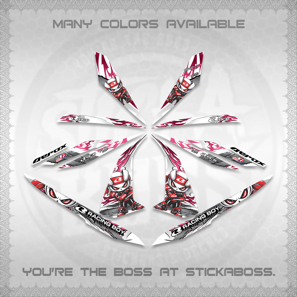 AEROX 155 V1 FOR WHITE DECALS (2026 NEW RCB 2.0 DESIGN) STICKER KITS BY STICKABOSS