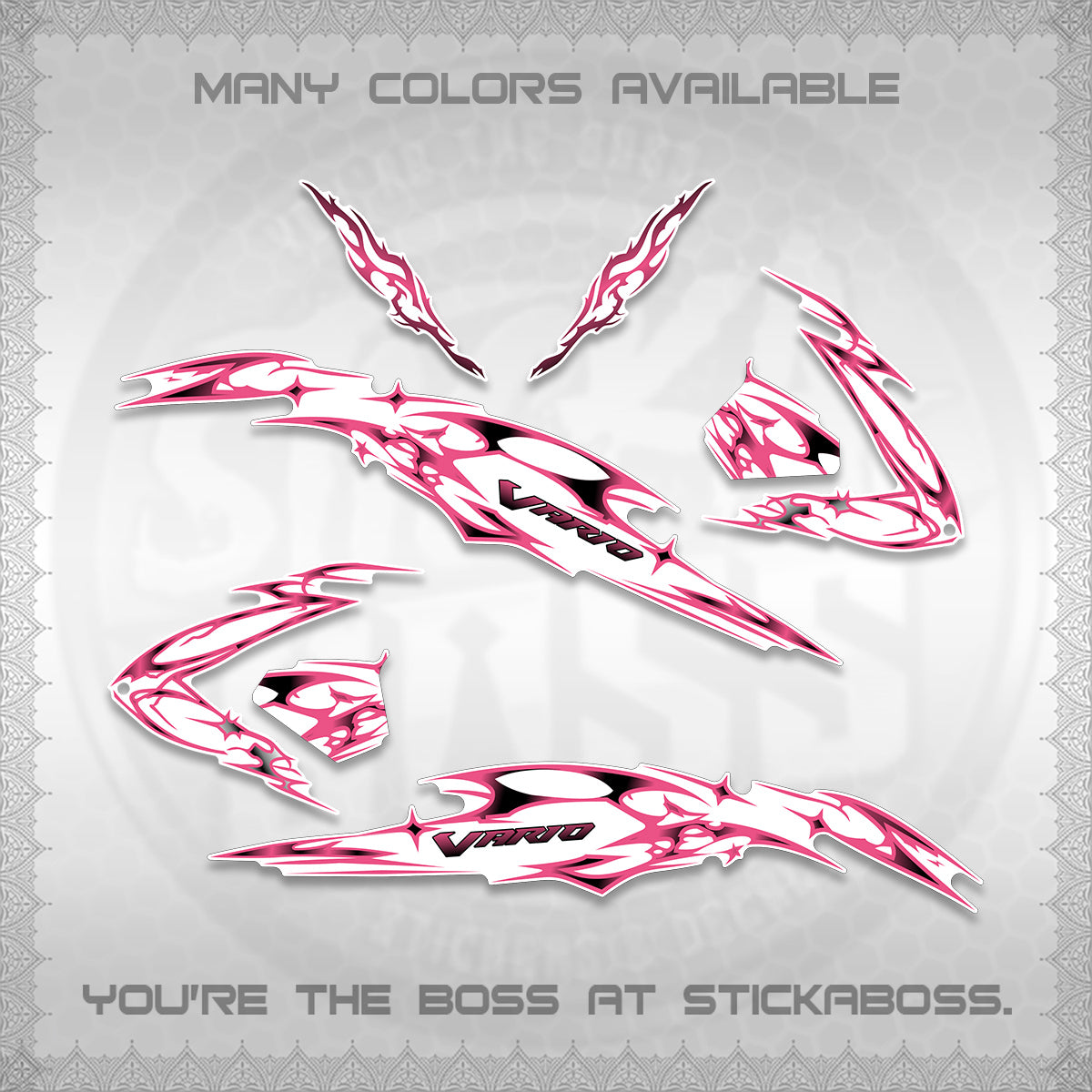 CLICK 125 V3 VARIO FOR WHITE DECALS (2026 TRIBAL LIGHTNING DESIGN) STICKER KITS BY STICKABOSS