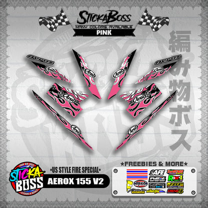 AEROX 155 V2 DECALS ( US STYLE FIRE SPECIAL )【WITH FREEBIES】