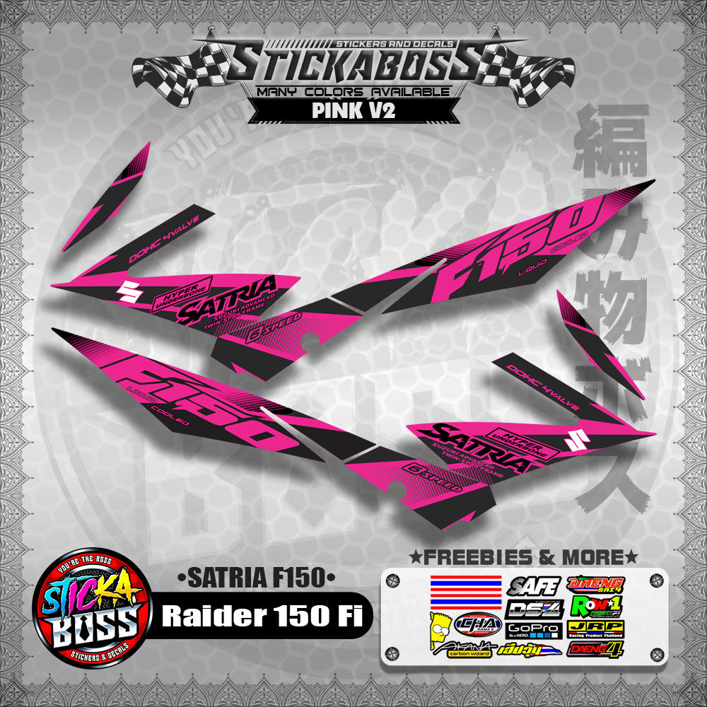 Suzuki Raider 150 Fi Stock Decals PINK (Satria F150)【PREMIUM GLOSSY LAMINATED】
