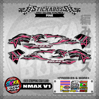 NMAX V1 STICKER DECALS ( 2025 STRIPPING STAR FLAME )【WITH FREEBIES】