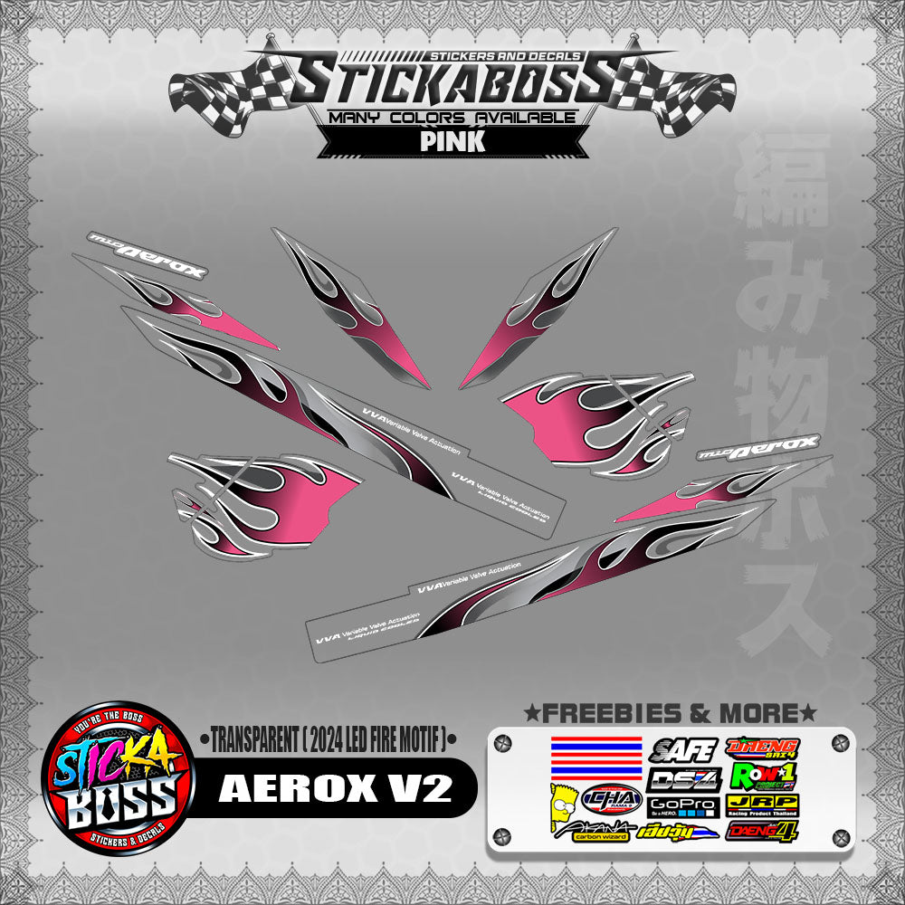 [ PREMIUM UV PRINT ] TRANSPARENT AEROX V2 DECALS ( 2024 LED FIRE MOTIF )【WITH FREEBIES】