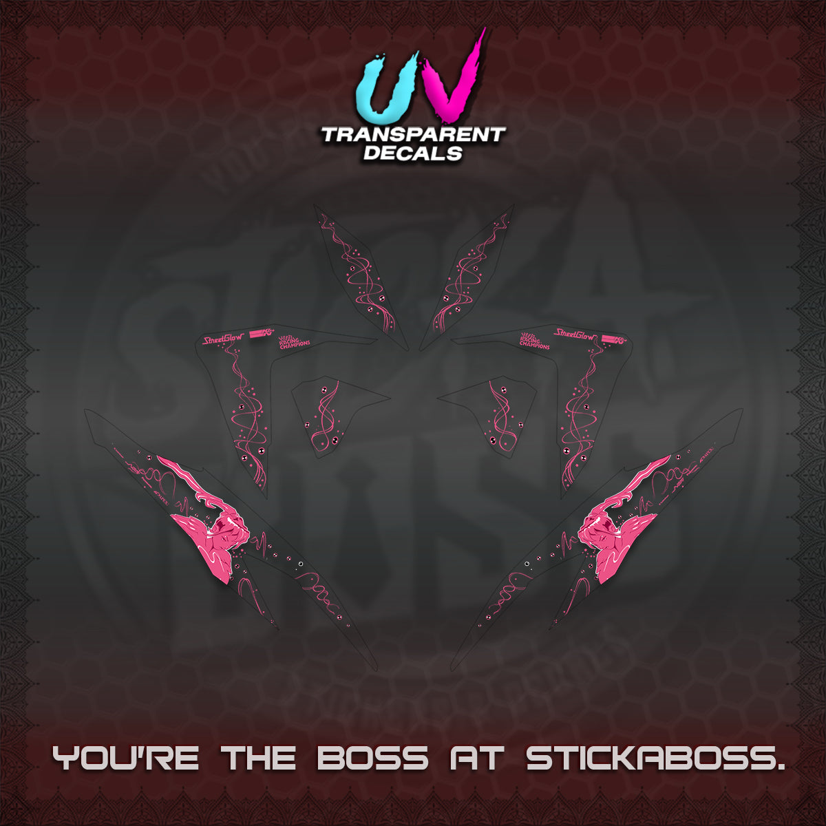 CLICK V2 UV TRANSPARENT DECALS (2026 2F2F SWIRL DESIGN) STICKER KITS BY STICKABOSS