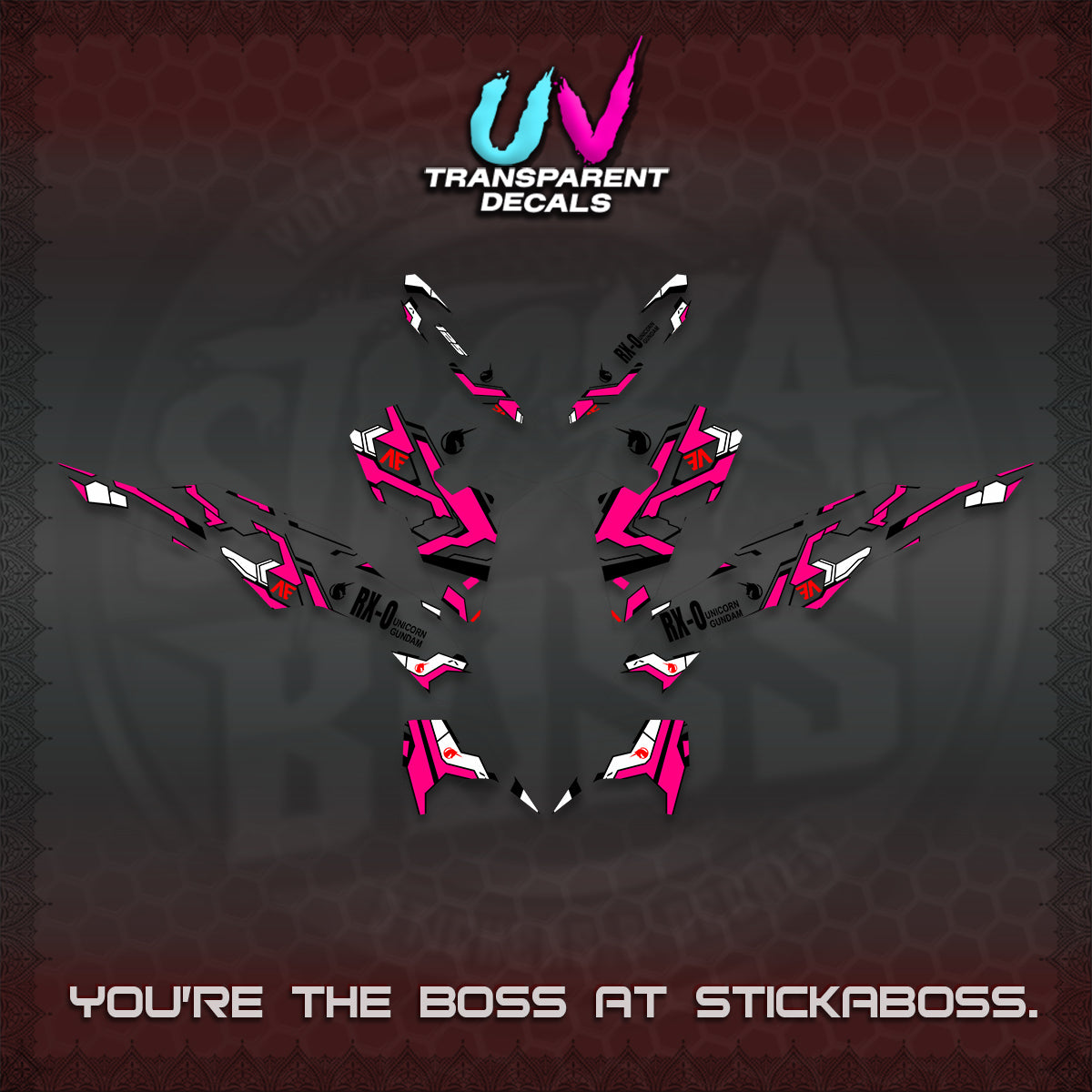 CLICK V3 VARIO UV TRANSPARENT DECALS (UNICORN GUNDAM DESIGN) STICKER DECALS By STICKABOSS