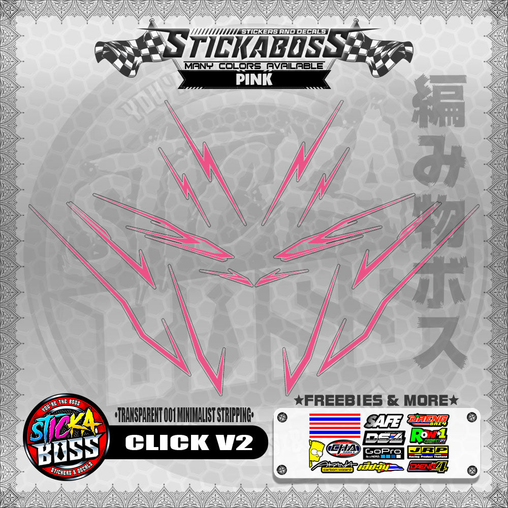【PREMIUM UV PRINT】TRANSPARENT CLICK V2 STICKER DECALS ( 001 MINIMALIST STRIPPING )【WITH FREEBIES】