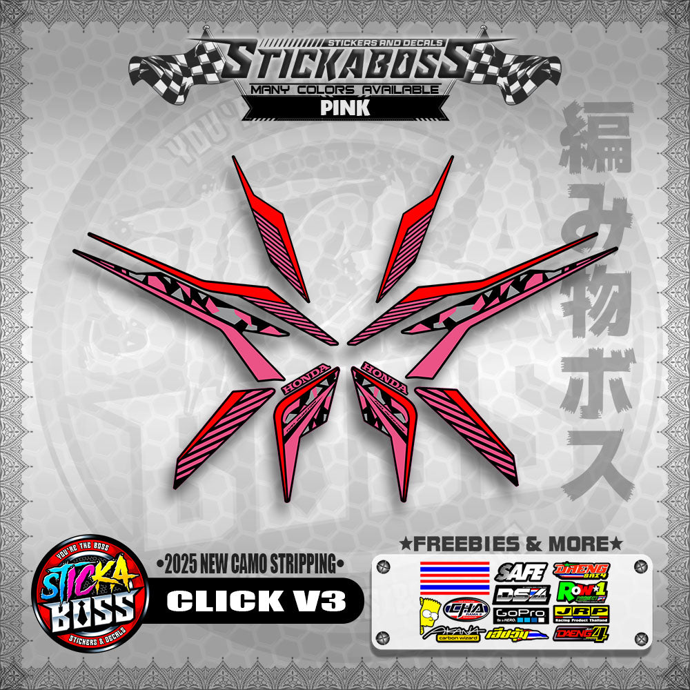 CLICK V3 STICKER DECALS ( 2025 NEW CAMO STRIPPING )【WITH FREEBIES】
