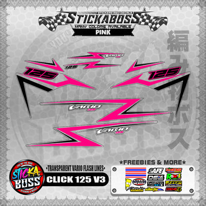 【PREMIUM UV PRINT】TRANSPARENT CLICK 125 V3 DECALS ( VARIO FLASH LINES )【WITH FREEBIES】