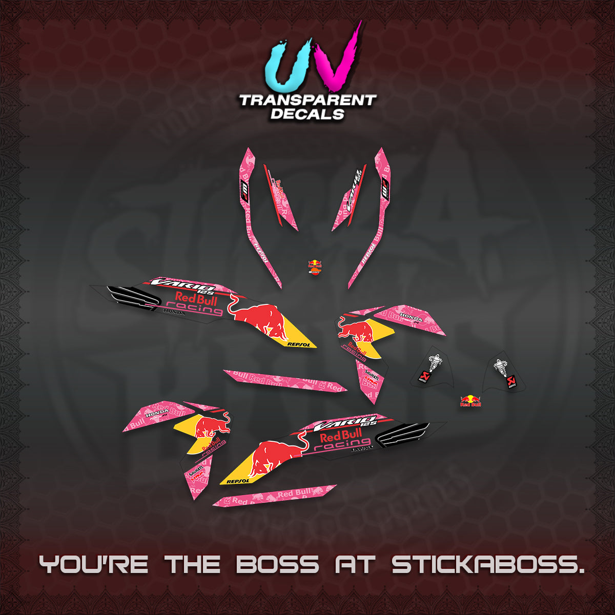 CLICK V3 UV TRANSPARENT DECALS (2026 BULLREDS RACE DESIGN) STICKER KITS BY STICKABOSS