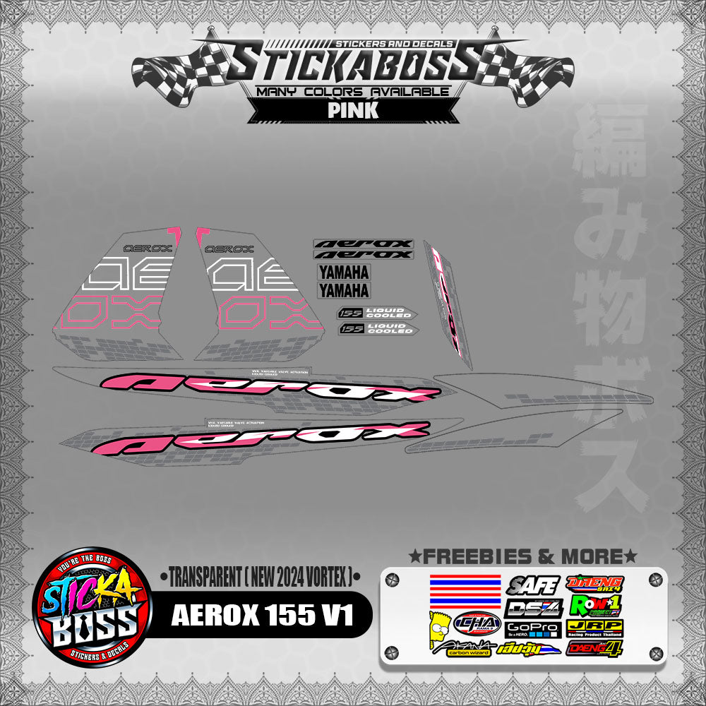 [ PREMIUM UV PRINT ] TRANSPARENT  AEROX 155 V1 DECALS ( NEW 2024 VORTEX )【WITH FREEBIES】