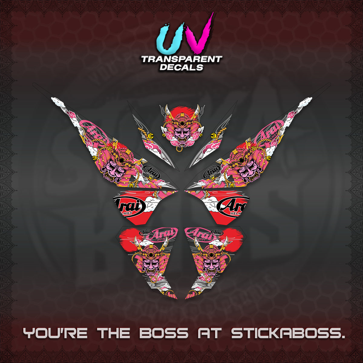 CLICK 125 V1 VARIO UV TRANSPARENT DECALS (2026 NEW SAMURAI MOTIF) STICKER KITS BY STICKABOSS
