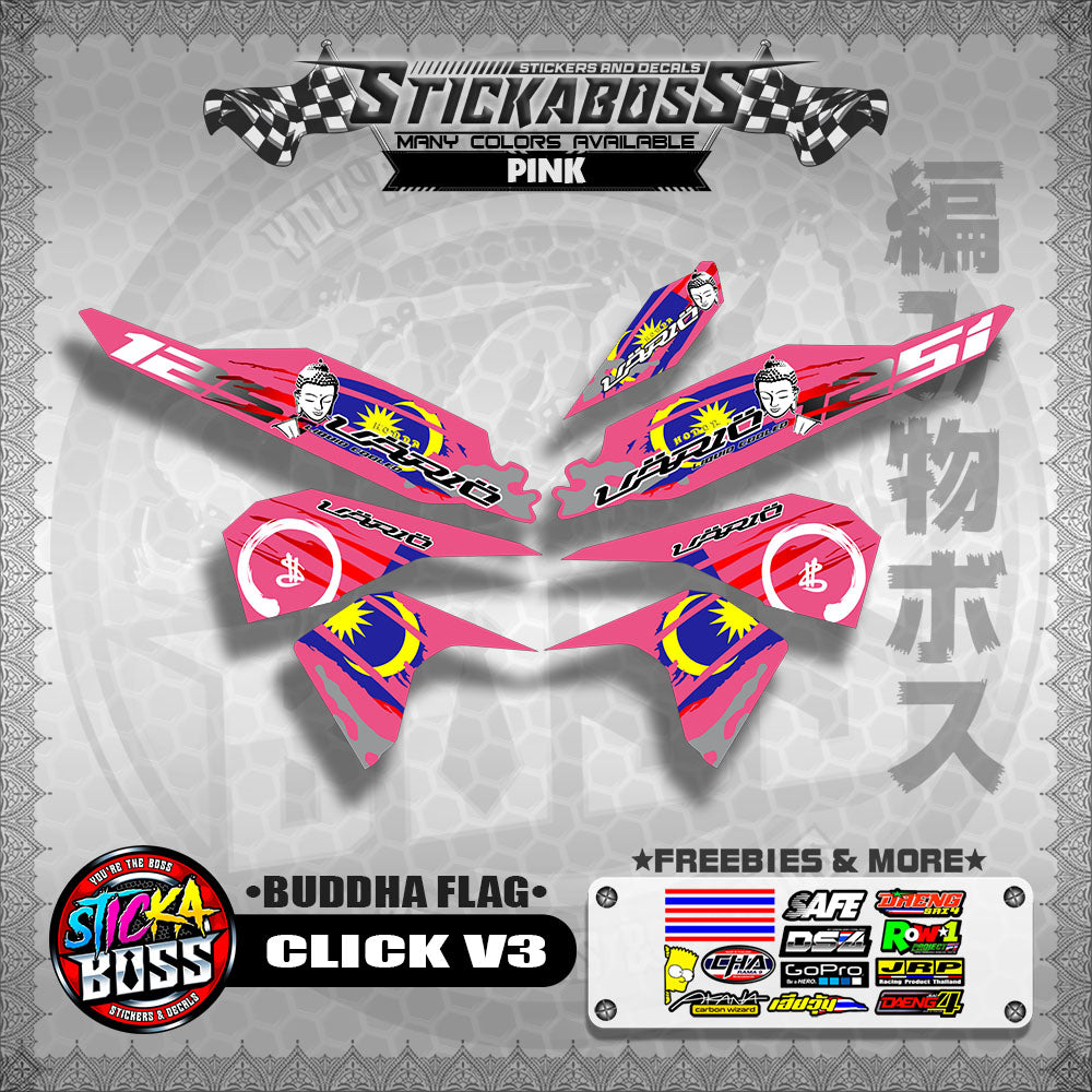 CLICK V3 MALAYSIAN STICKER DECALS ( BUDDHA FLAG )【WITH FREEBIES】