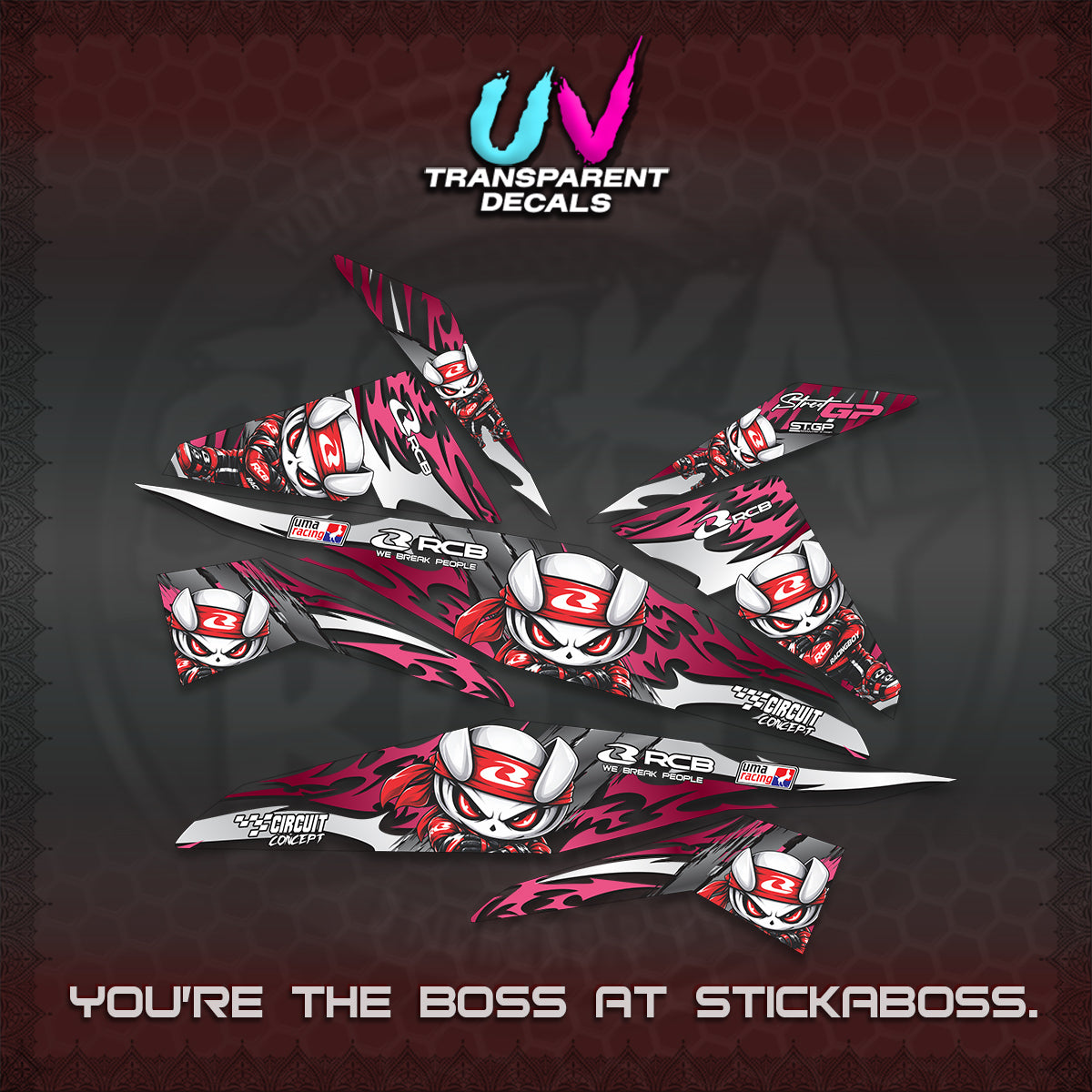 BEAT FI V1 UV TRANSPARENT DECALS (2026 NEW RCB 2.0 DESIGN) STICKER KITS BY STICKABOSS