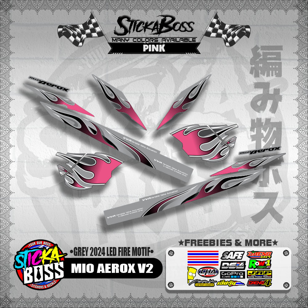 MIO AEROX V2 DECALS ( GREY 2024 LED FIRE MOTIF )【WITH FREEBIES】