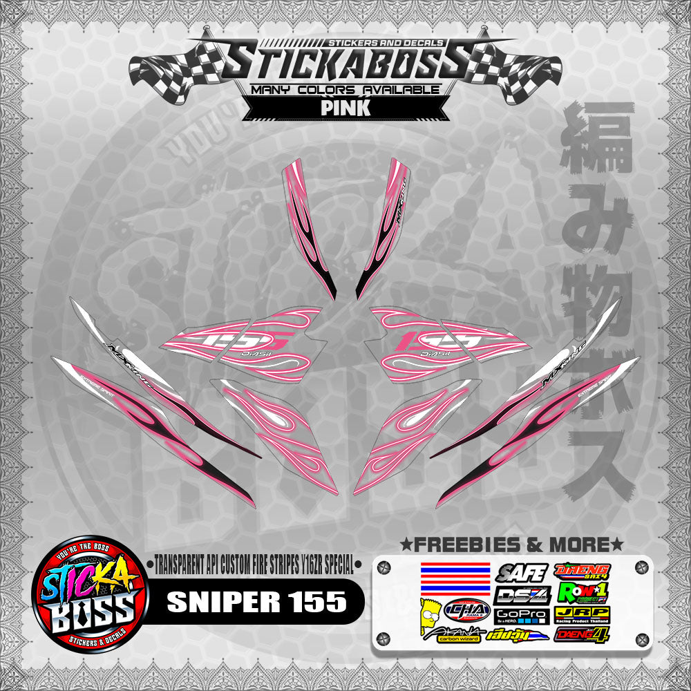 [ PREMIUM UV PRINT ] TRANSPARENT SNIPER 155 STICKER DECALS ( API CUSTOM FIRE STRIPES Y16ZR SPECIAL )