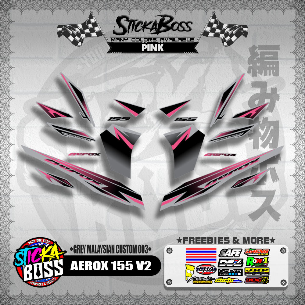 AEROX 155 V2 DECALS ( GREY MALAYSIAN CUSTOM 003 )【WITH FREEBIES】
