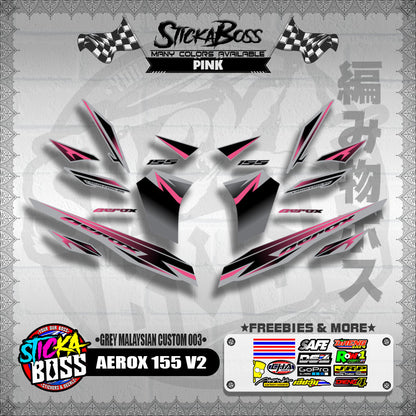 AEROX 155 V2 DECALS ( GREY MALAYSIAN CUSTOM 003 )【WITH FREEBIES】