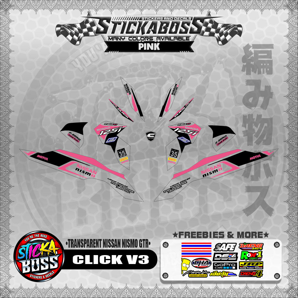 【PREMIUM UV PRINT】TRANSPARENT CLICK V3 STICKER DECALS ( NISSAN NISMO GTR )【WITH FREEBIES】
