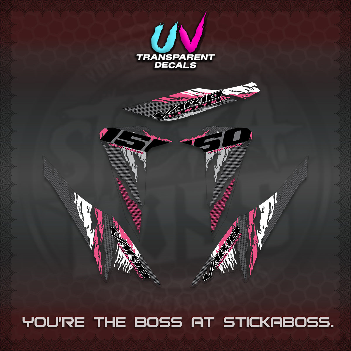 CLICK 150 V2 VARIO UV TRANSPARENT DECALS (2022 SPECIAL SPLASH DESIGN) STICKER KITS BY STICKABOSS