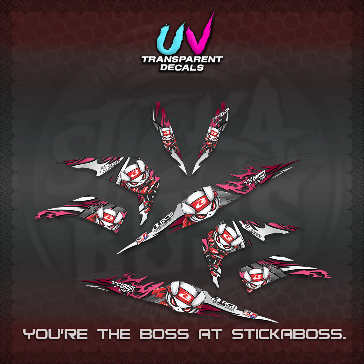 BEAT FI V2 UV TRANSPARENT DECALS (2026 NEW RCB 2.0 DESIGN) STICKER KITS BY STICKABOSS