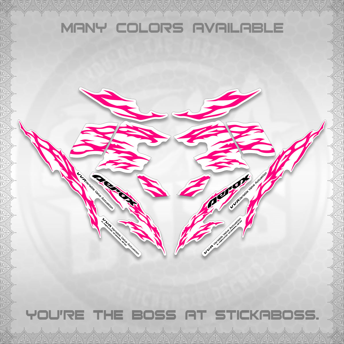 AEROX 155 V2 FOR WHITE DECALS (2026 TRIBAL LIGHTNING DESIGN) STICKER KITS BY STICKABOSS