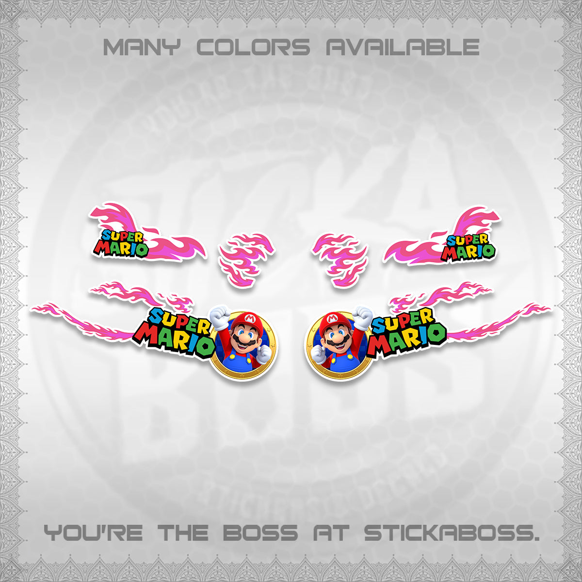 FAZZIO FOR WHITE DECALS (FLAMES 02 SUPER-M MOTIF) STICKER KITS BY STICKABOSS