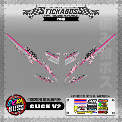 【PREMIUM UV PRINT】TRANSPARENT CLICK 125 / 150 V2 DECALS ( SAKURA INSPIRED )【WITH FREEBIES】