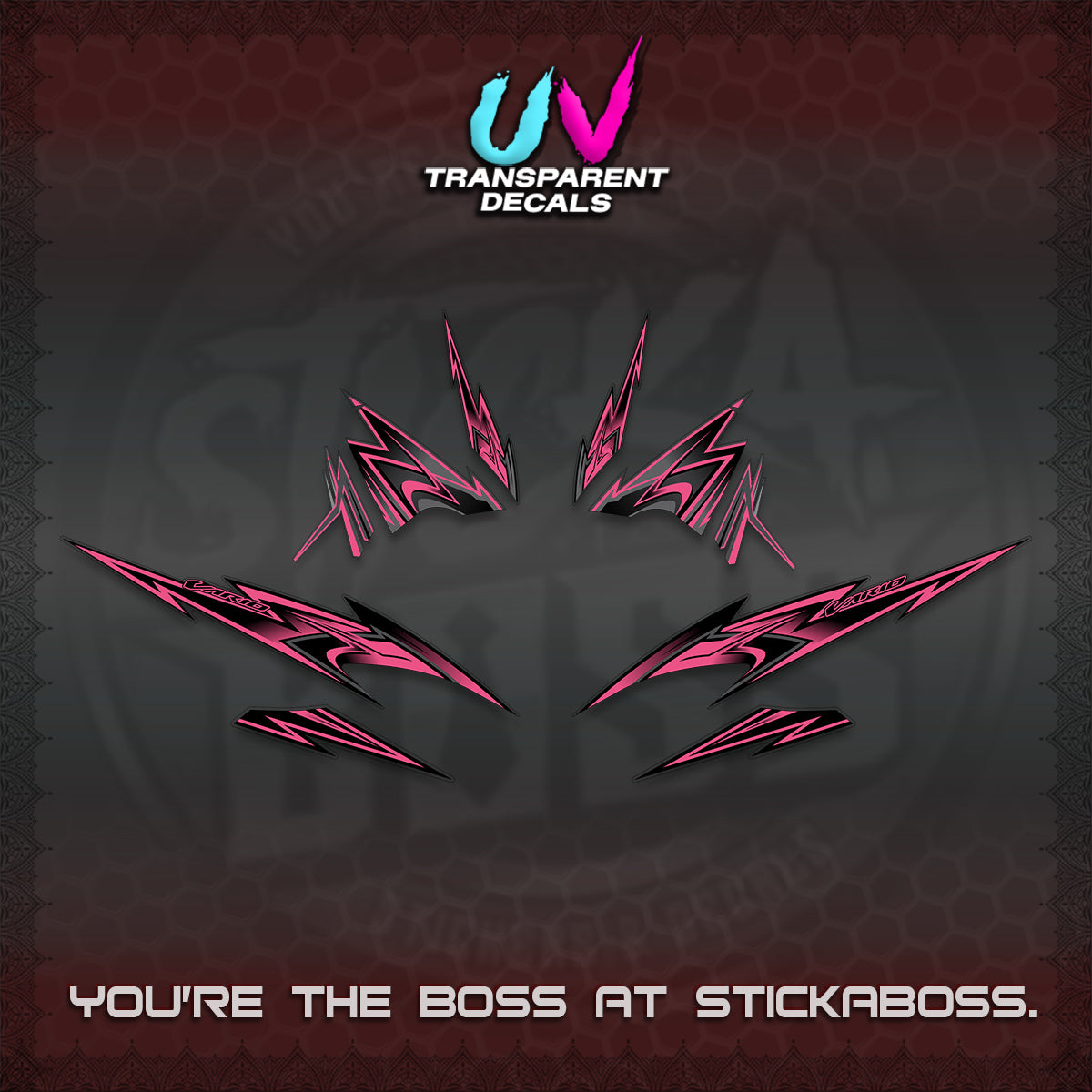 CLICK V4 VARIO UV TRANSPARENT DECALS (2026 SHARP SPIKEY DESIGN) STICKER KITS BY STICKABOSS