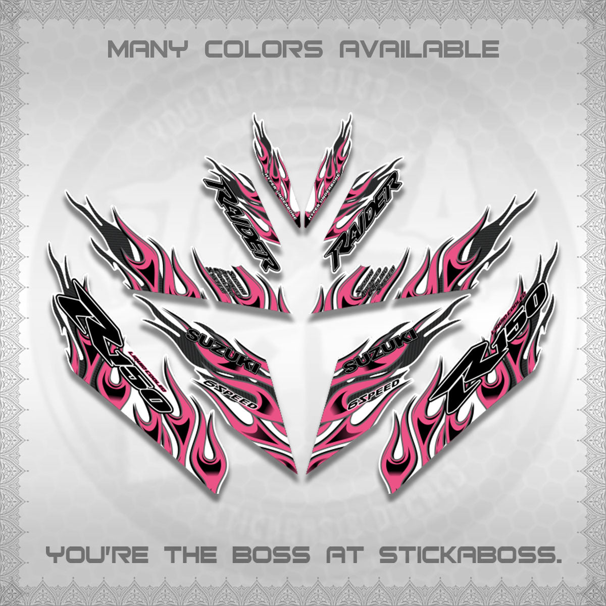 RAIDER 150 Fi FOR WHITE DECALS (API TERBARU VIRAL ELEGAN)STICKER DECALS BY STICKABOSS