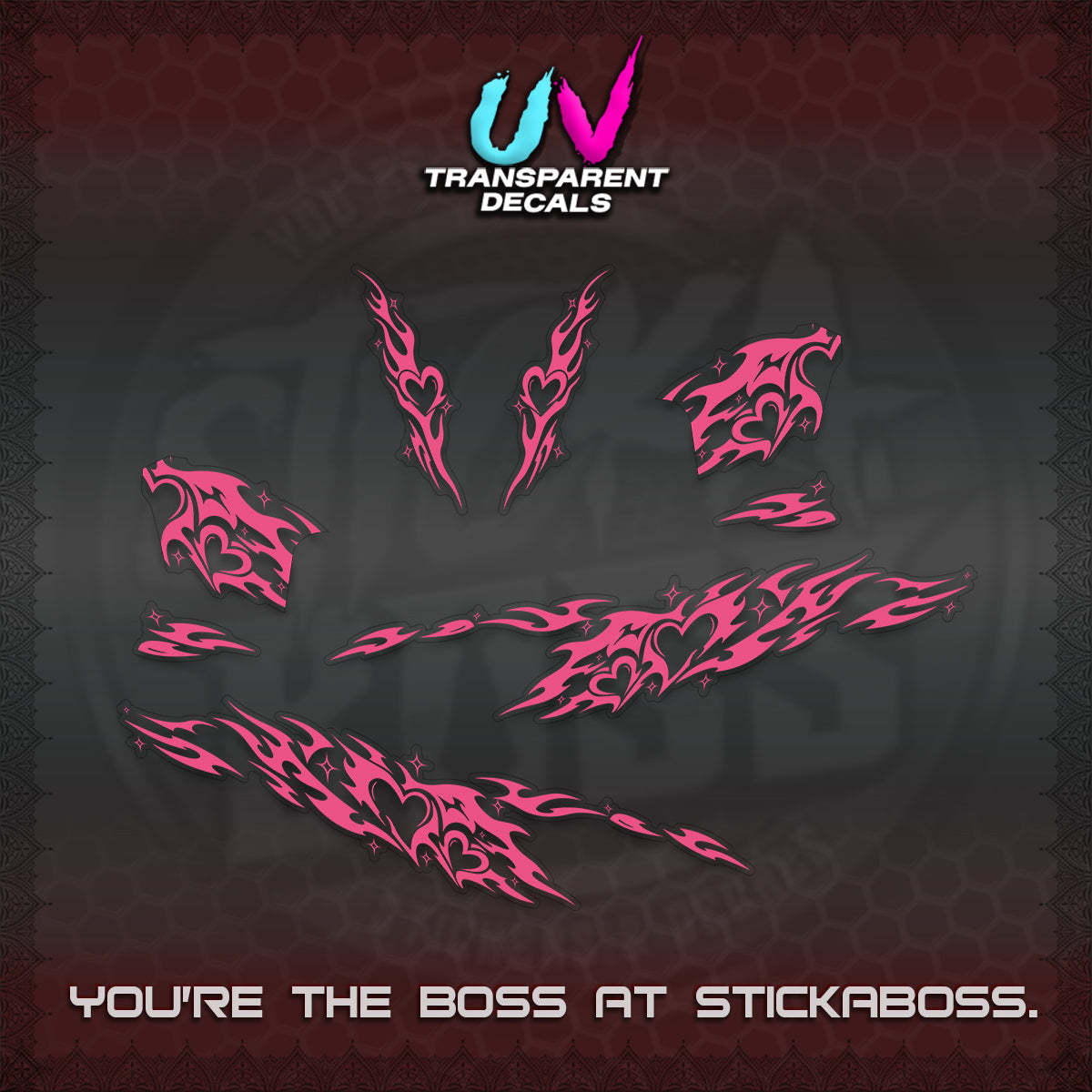 CLICK 125 V2 UV TRANSPARENT DECALS (2026 TRIBAL HEART DESIGN) STICKER KITS BY STICKABOSS
