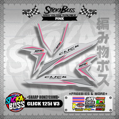 CLICK 125i V3 DECALS ( SHARP HONEYCOMB )【WITH FREEBIES】
