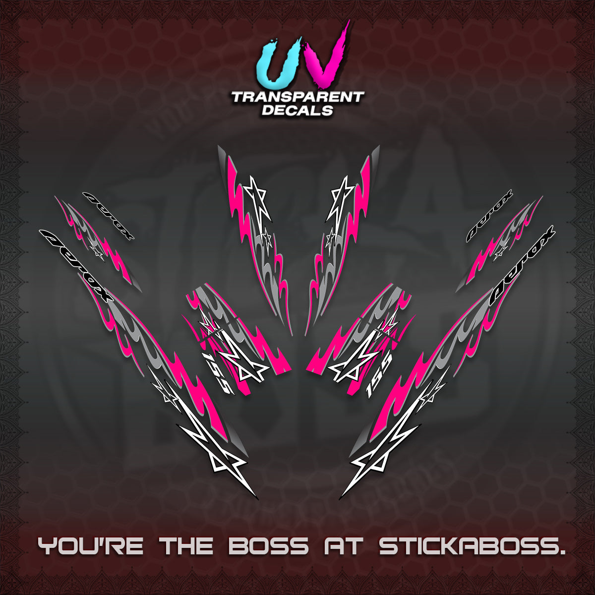 AEROX V2 INDO UV TRANSPARENT DECALS (2026 STAR 0001 MOTIF) STICKER KITS By STICKABOSS