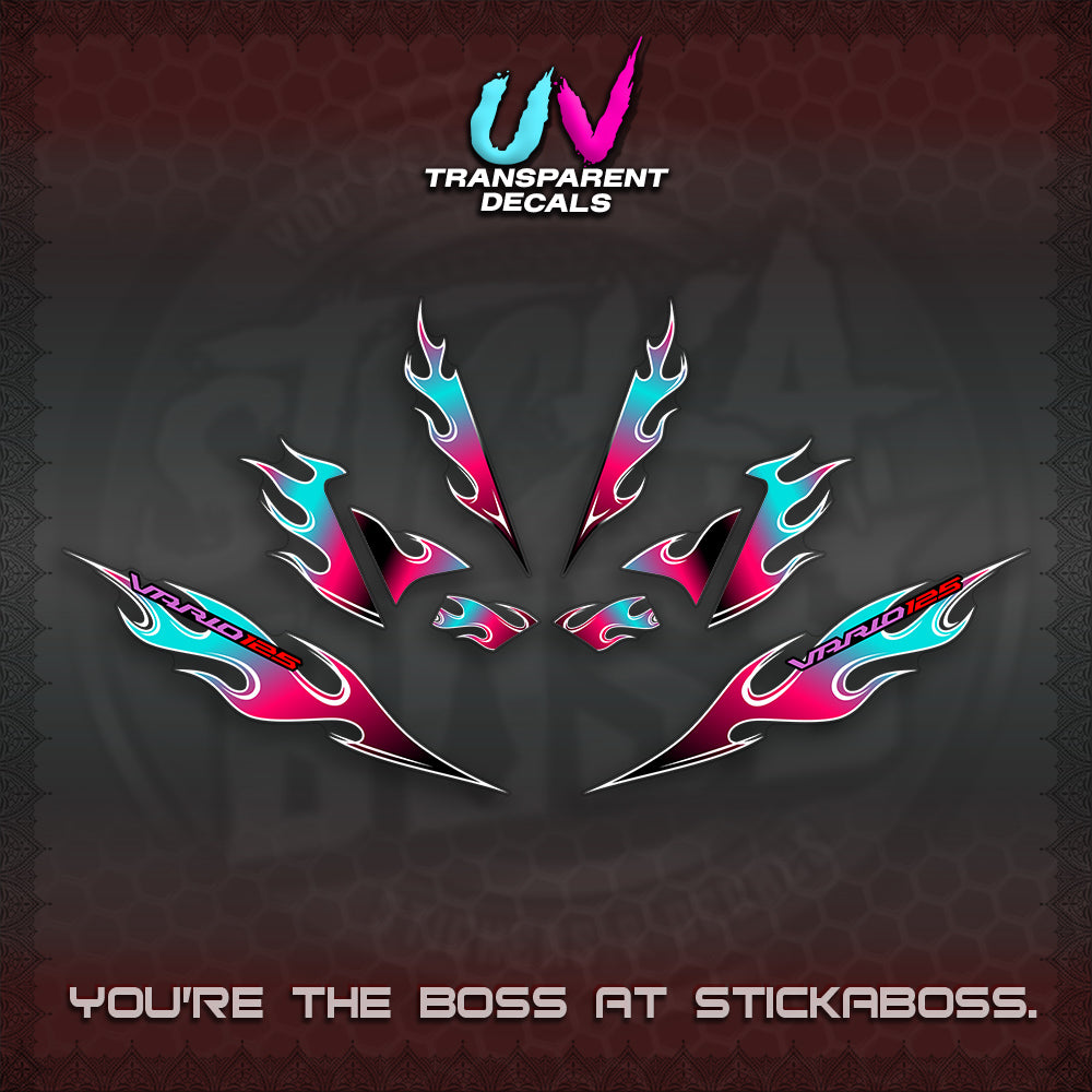 CLICK 125 V4 UV TRANSPARENT VARIO DECALS (MOTIF FLAME 2)STICKER DECALS By STICKABOSS