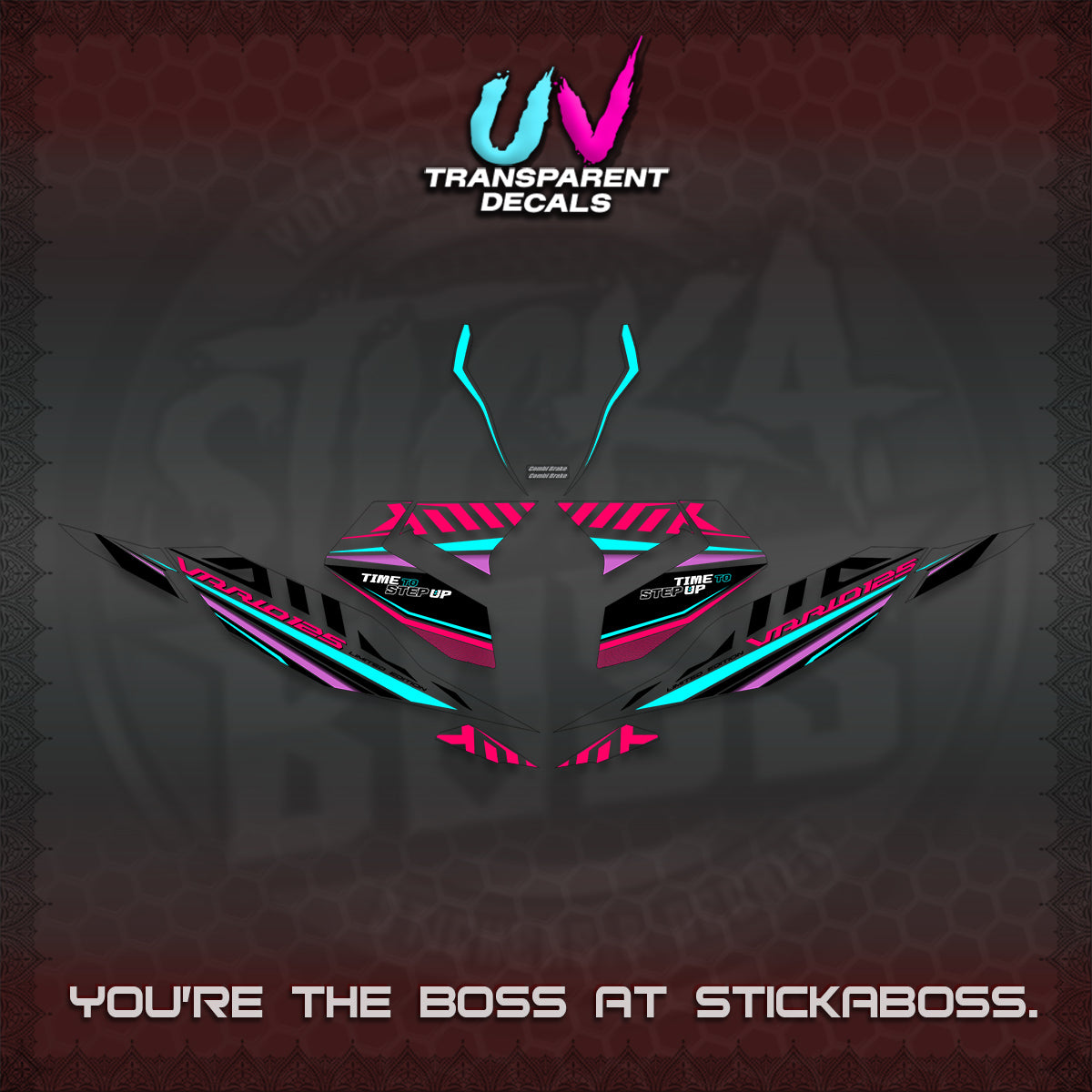 CLICK 125 V4 VARIO UV TRANSPARENT DECALS (2026 VR0007 DESIGN) STICKER KITS By STICKABOSS