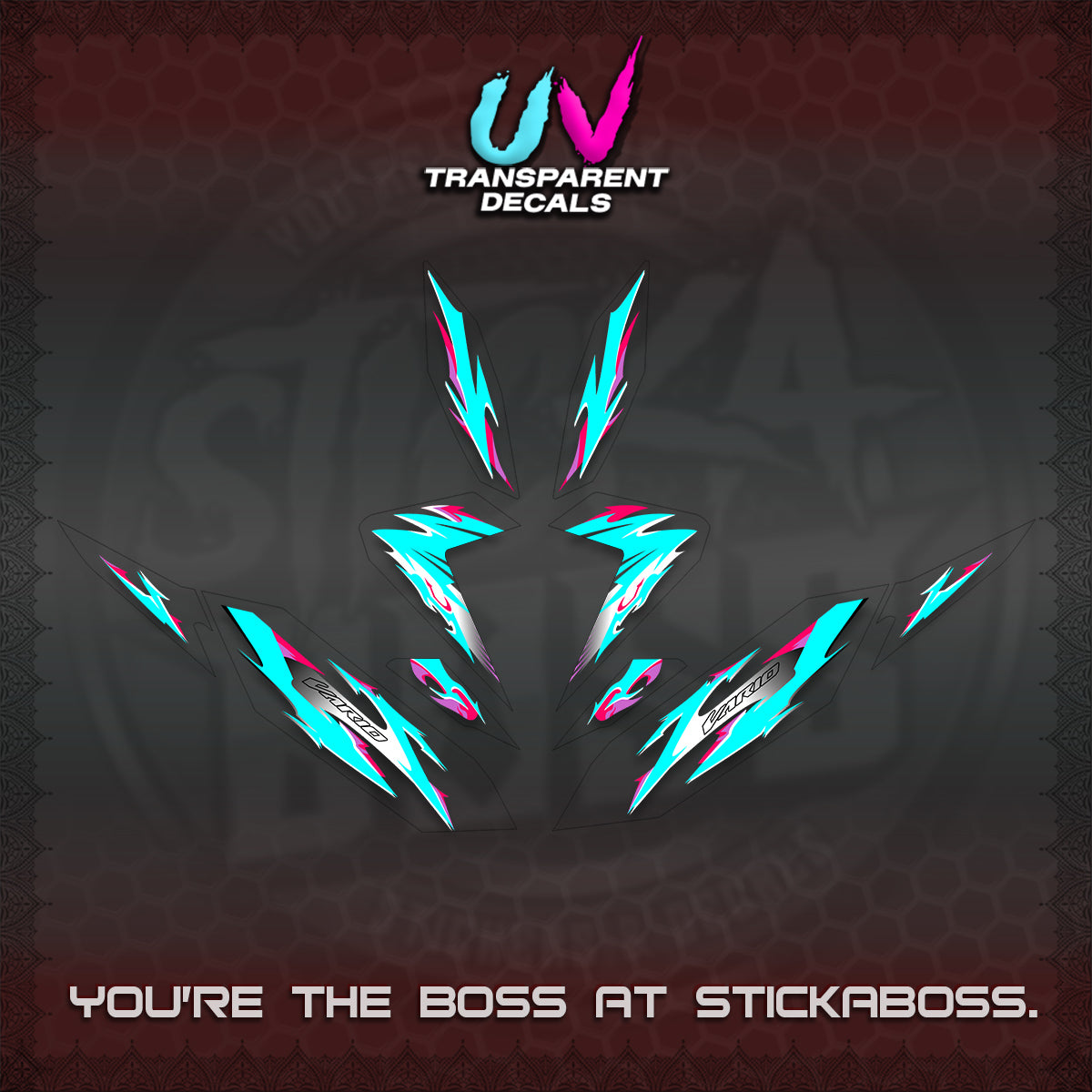 CLICK 125 V4 VARIO UV TRANSPARENT DECALS (2026 MODERN TRIBAL DESIGN) STICKER KITS By STICKABOSS