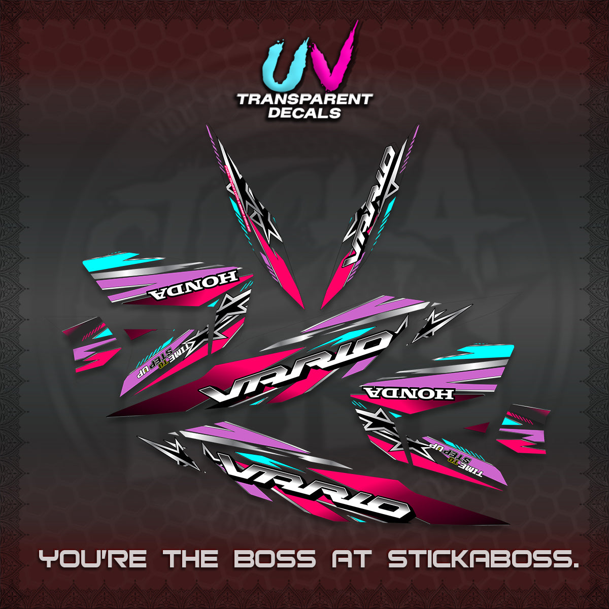 CLICK 125 V4 VARIO UV TRANSPARENT DECALS (2026 BLACK STAR DESIGN) STICKER DECALS By STICKABOSS
