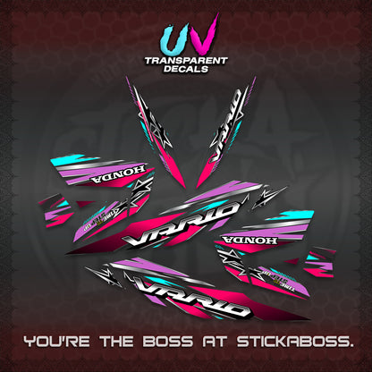 CLICK 125 V4 VARIO UV TRANSPARENT DECALS (2026 BLACK STAR DESIGN) STICKER DECALS By STICKABOSS