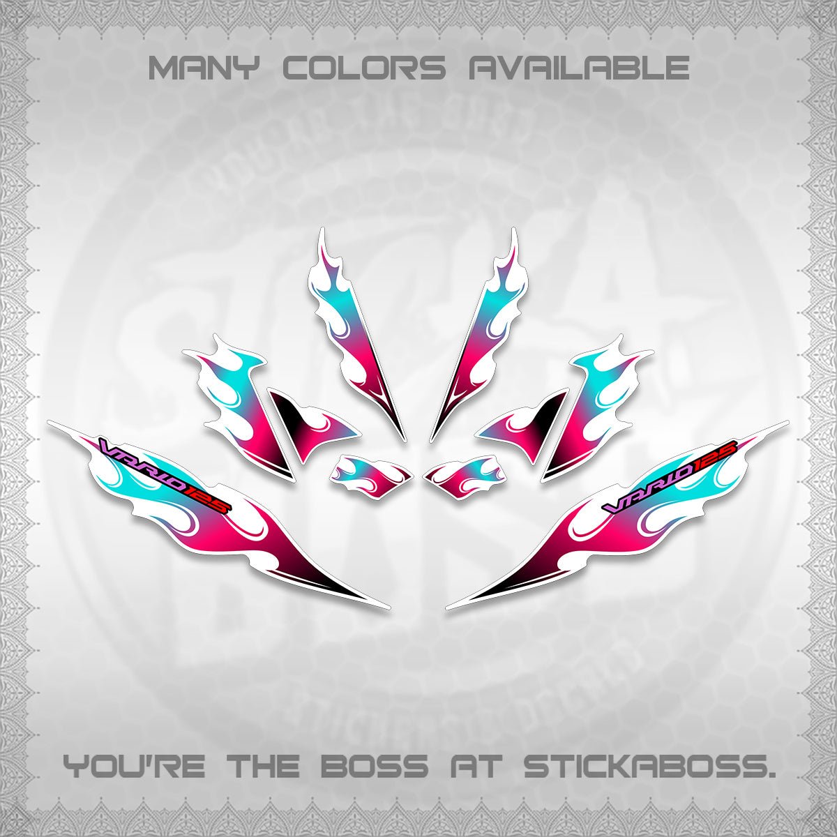 CLICK 125 V4 FOR WHITE VARIO DECALS (2026 MOTIF FLAME 2 TONE)STICKER DECALS By STICKABOSS