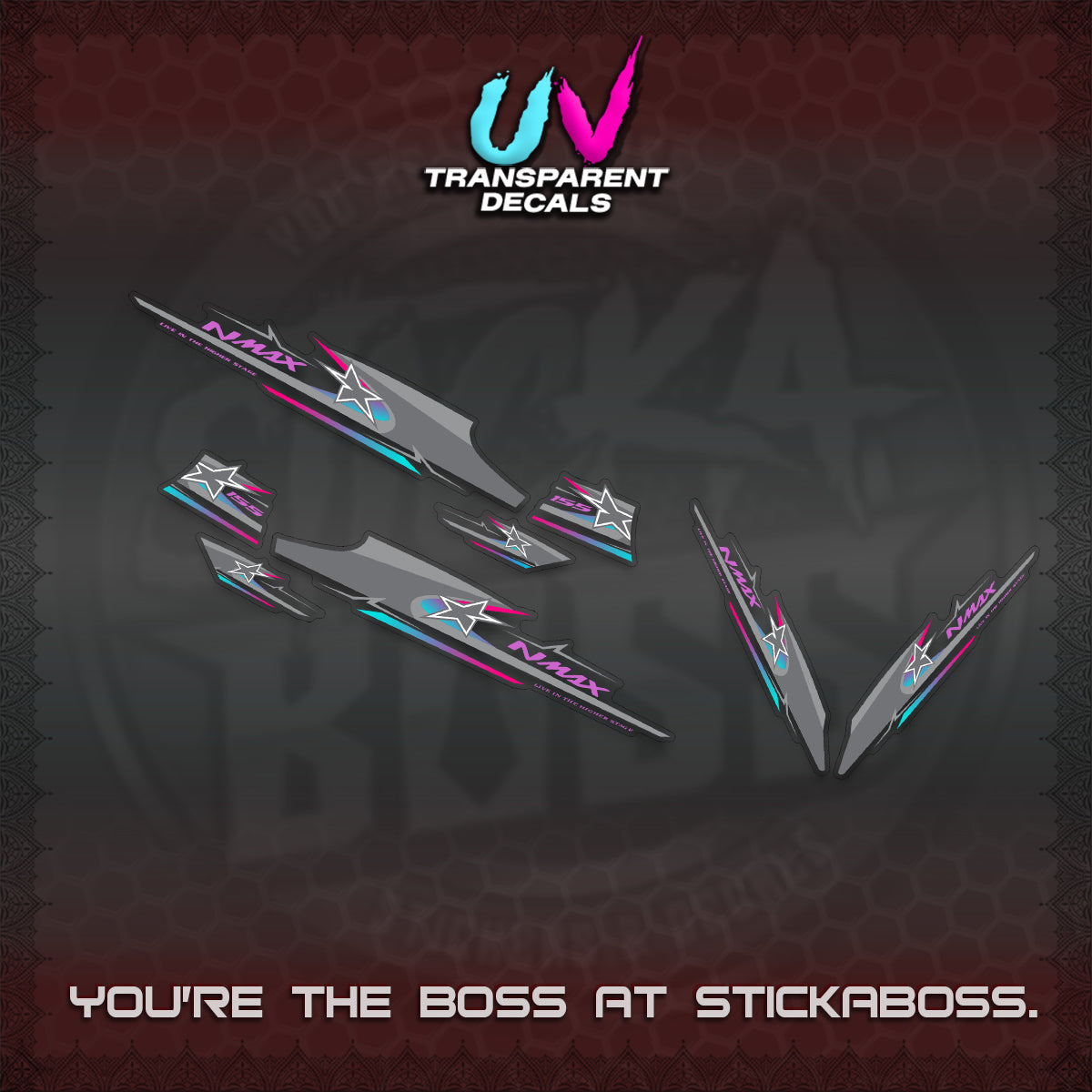NMAX V1 THAI-INDO  UV TRANSPARENT DECALS (THMI 02 DESIGN)STICKER DECALS By STICKABOSS
