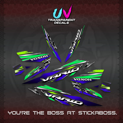 CLICK 125 V4 VARIO UV TRANSPARENT DECALS (2026 BLACK STAR DESIGN) STICKER DECALS By STICKABOSS
