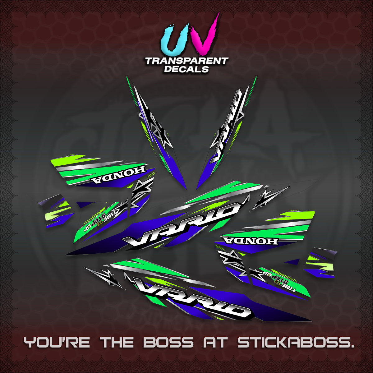 CLICK 125 V4 VARIO UV TRANSPARENT DECALS (2026 BLACK STAR DESIGN) STICKER DECALS By STICKABOSS