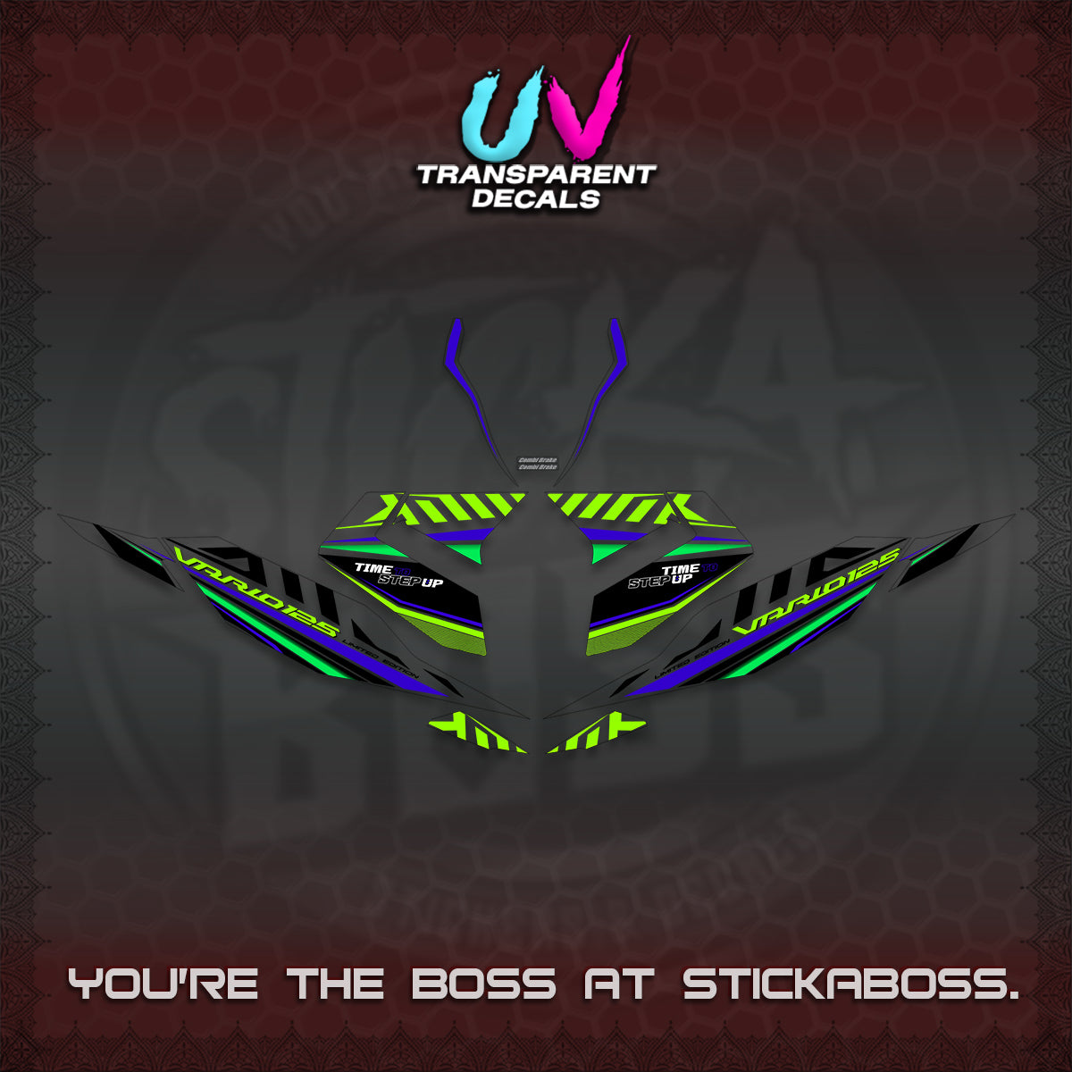 CLICK 125 V4 VARIO UV TRANSPARENT DECALS (2026 VR0007 DESIGN) STICKER KITS By STICKABOSS