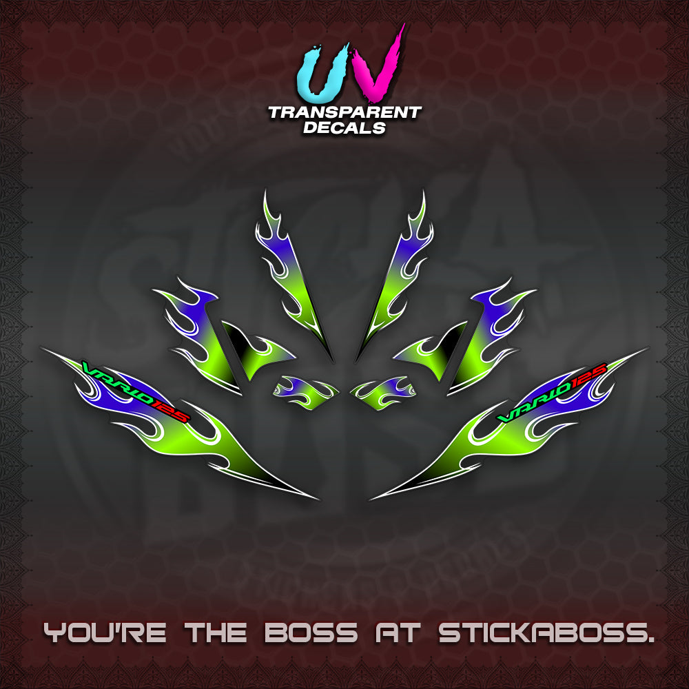 CLICK 125 V4 UV TRANSPARENT VARIO DECALS (MOTIF FLAME 2)STICKER DECALS By STICKABOSS