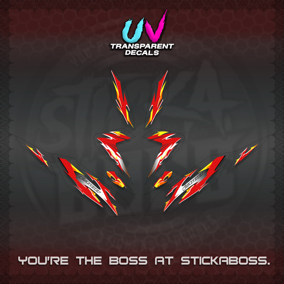 CLICK 125 V4 VARIO UV TRANSPARENT DECALS (2026 MODERN TRIBAL DESIGN) STICKER KITS By STICKABOSS