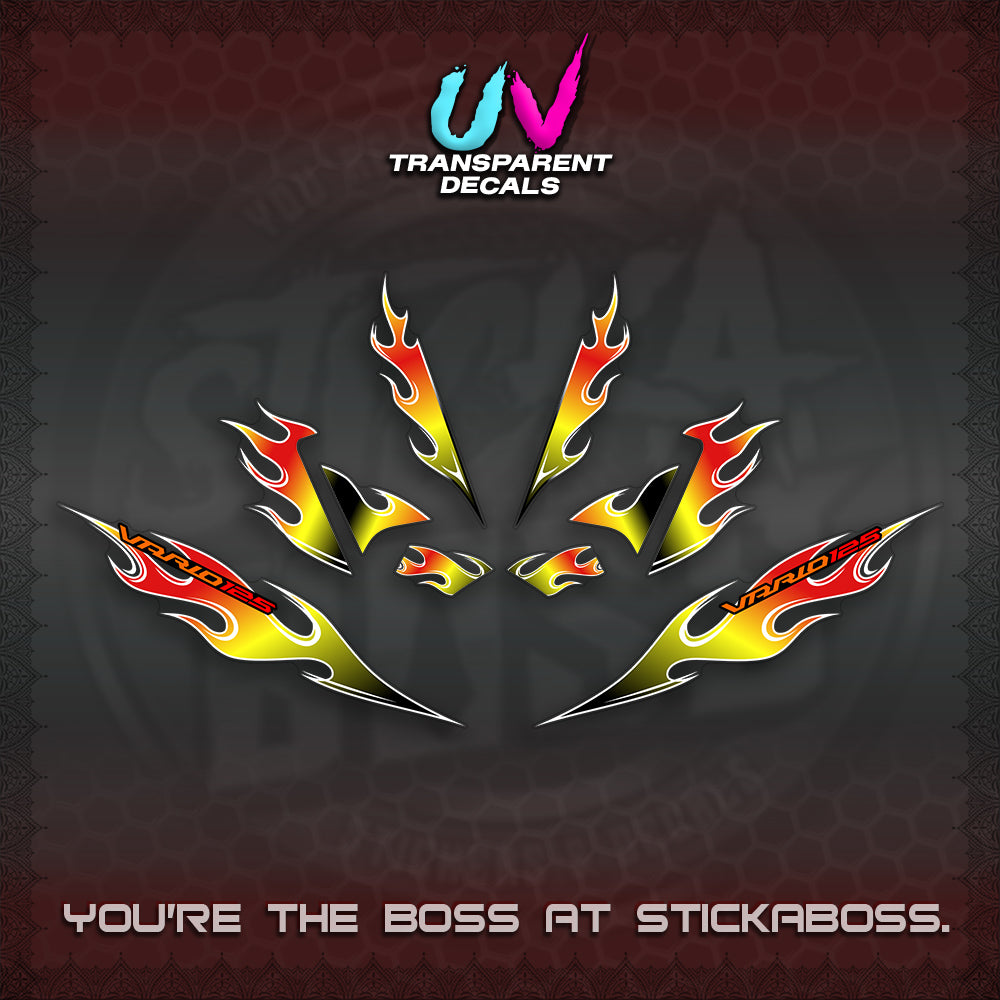 CLICK 125 V4 UV TRANSPARENT VARIO DECALS (MOTIF FLAME 2)STICKER DECALS By STICKABOSS