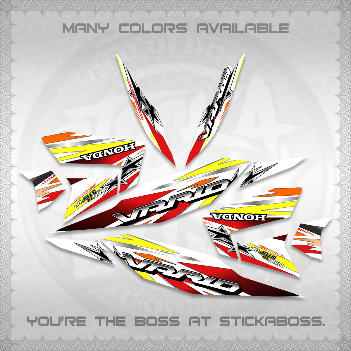 CLICK 125 V4 VARIO FOR WHITE DECALS (2026 BLACK STAR DESIGN) STICKER DECALS By STICKABOSS