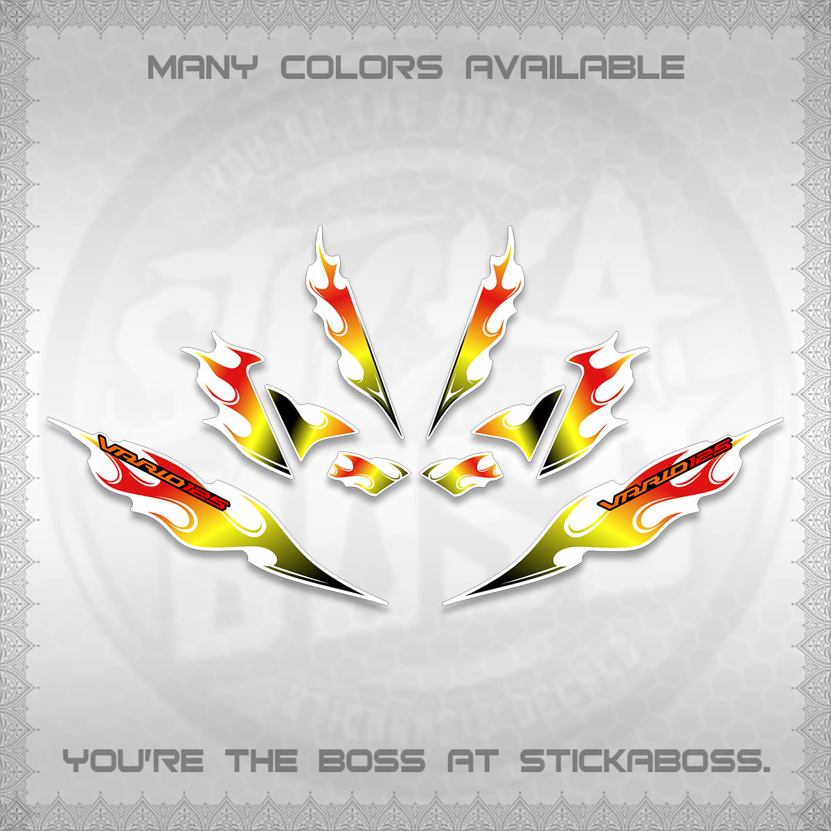 CLICK 125 V4 FOR WHITE VARIO DECALS (2026 MOTIF FLAME 2 TONE)STICKER DECALS By STICKABOSS