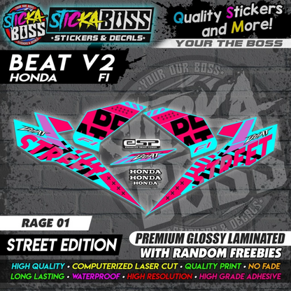 Honda Beat Fi V2 Stock Decals (Street Edition)【PREMIUM GLOSSY LAMINATED】